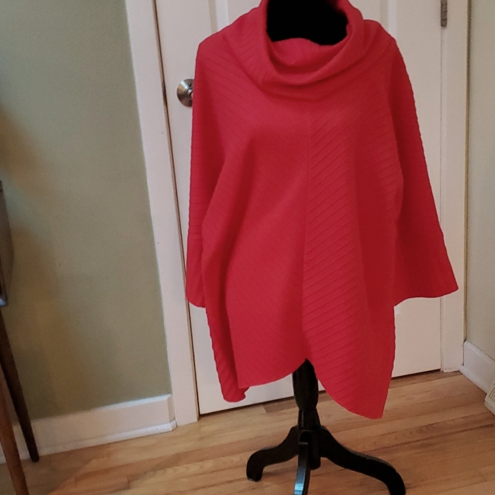 Blair red tunic top with long sleeves and cowl neckline. Size M